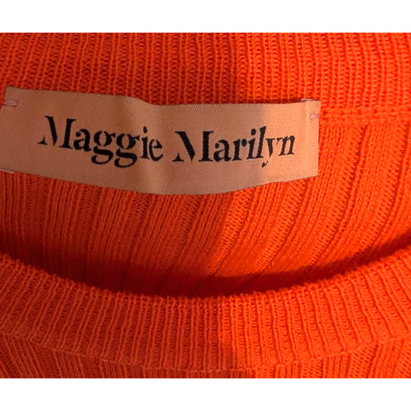 Maggie Marilyn Nearly There Belted Merino Wool Ribbed Sweater Orange Large Chic - Picture 10 of 16